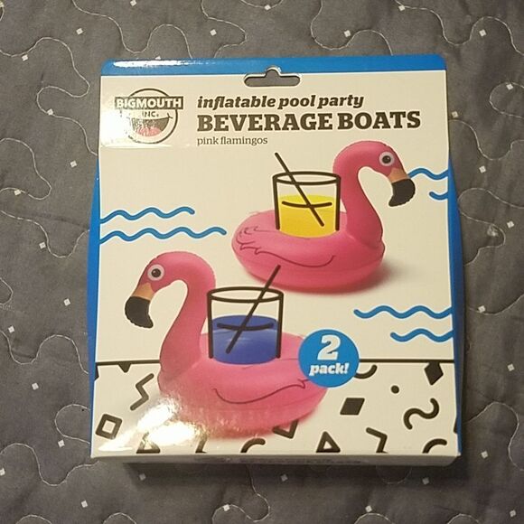 Inflatable pool party beverage boats- pink flamingos NWT - Picture 1 of 2